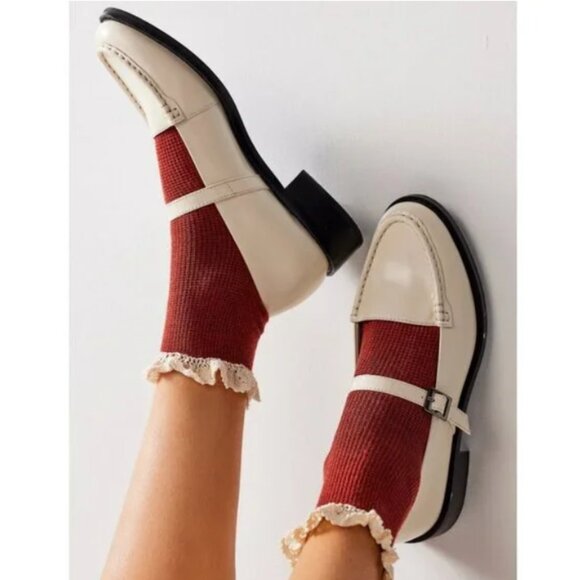 Free People Waffle Knit Ankle Sock Ruffle Cedar NEW - Picture 1 of 11